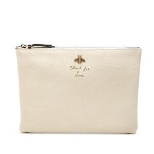 Gucci Leather Animalier Bee Clutch Bag Ecru